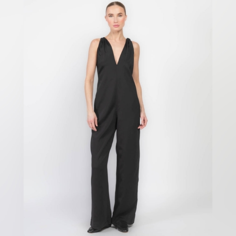 TIBI Black Silk + Wool Wrap Top Jumpsuit  XS
